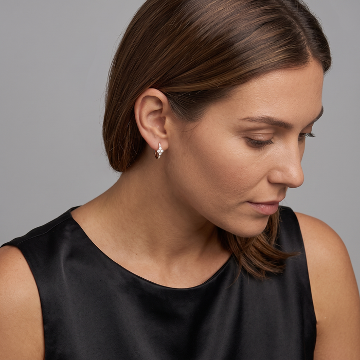 Petite Clover Diamond Huggie Hoop Earrings in 14K Yellow Gold