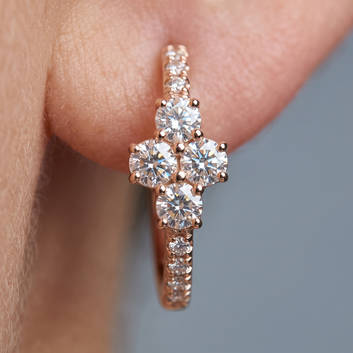 Petite Clover Diamond Huggie Hoop Earrings in 14K Yellow Gold