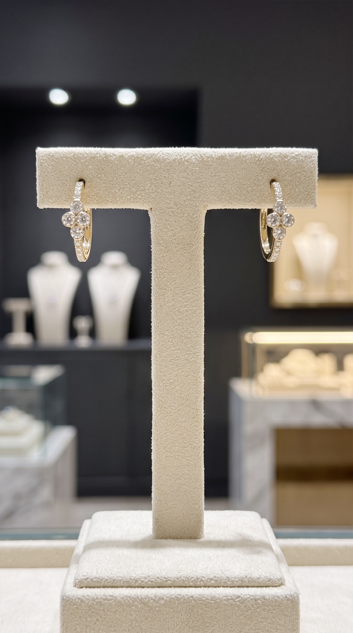 Petite Clover Diamond Huggie Hoop Earrings in 14K Yellow Gold