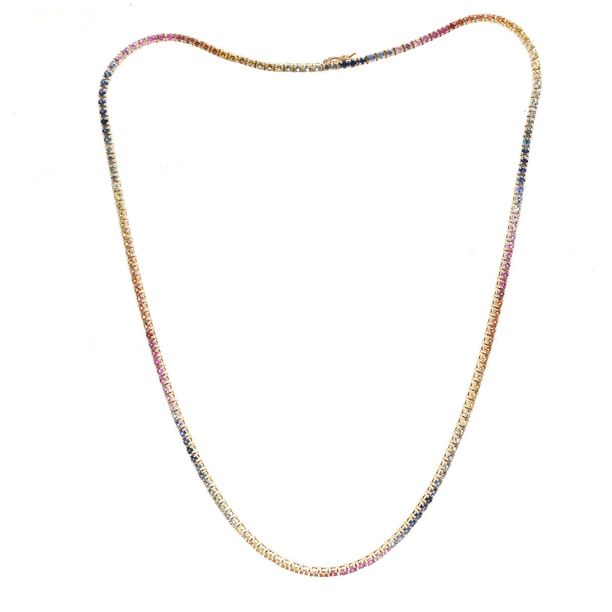 Luxury Rainbow Sapphire 18K Yellow Gold Tennis Necklace