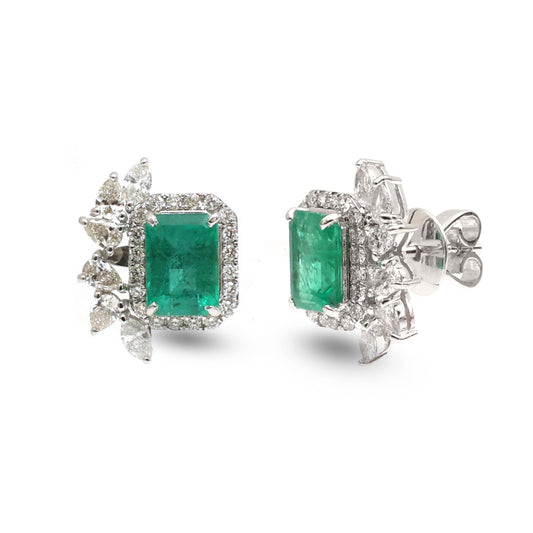 Emerald Grande Halo 18K Natural Diamond White Gold Stud Earrings