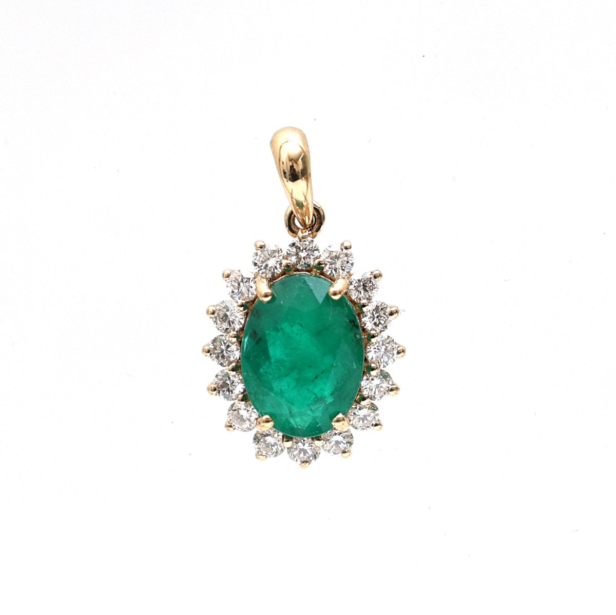 Oval crafted Diamond Halo 18K Yellow Gold Pendant Necklace