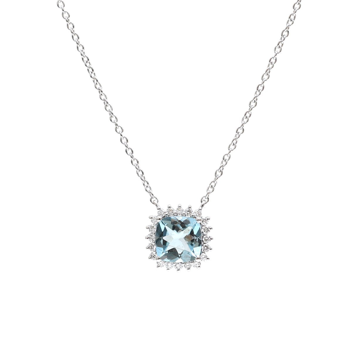 Luxury Aquamarine & Diamond 18K White Gold Halo Necklace