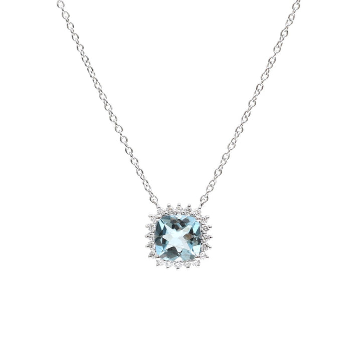 Luxury Aquamarine & Diamond 18K White Gold Halo Necklace