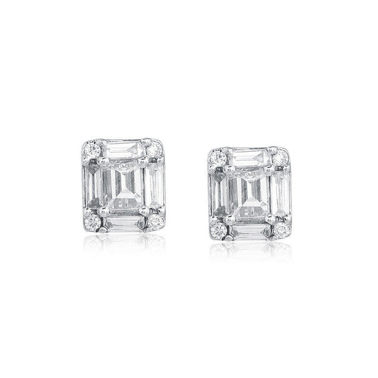 Asscher Cut Diamond Stud Earrings in 14K White Gold
