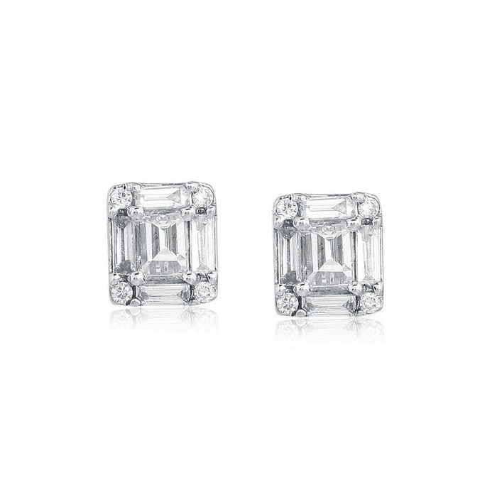 Asscher Cut Diamond Stud Earrings in 14K White Gold