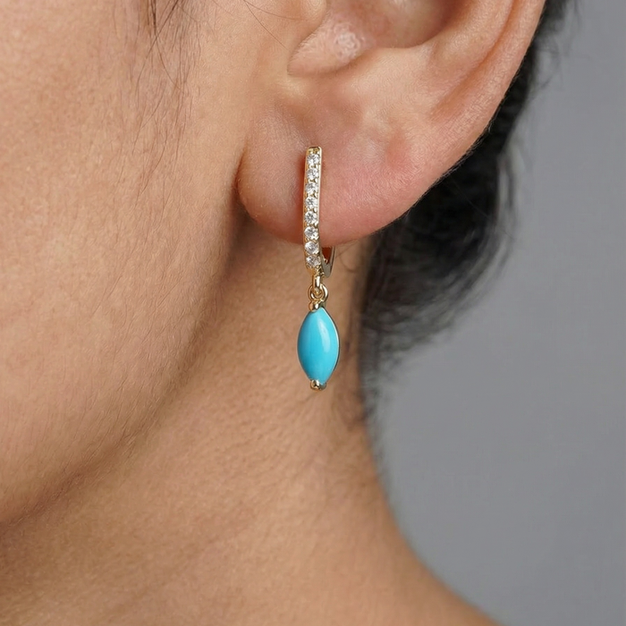 Azure Muse Turquoise Diamond Drop Earrings in 18K Yellow Gold