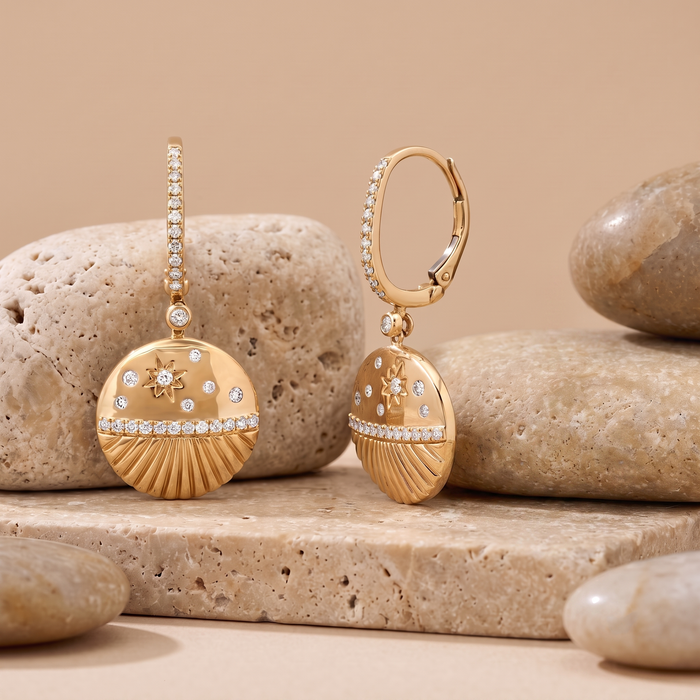 Starburst Shell Drop Earrings in 14K Yellow Gold
