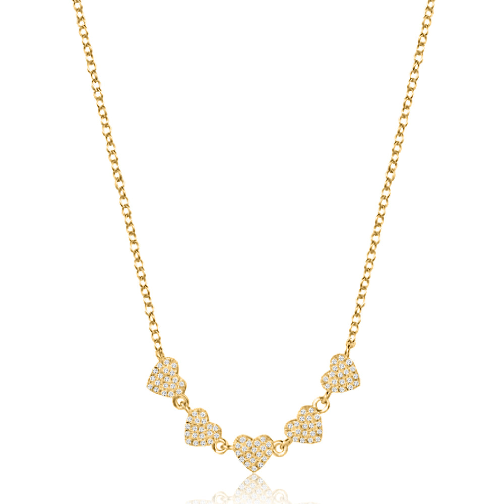 Five Pave Hearts Diamond Necklace in 14K Yellow Gold