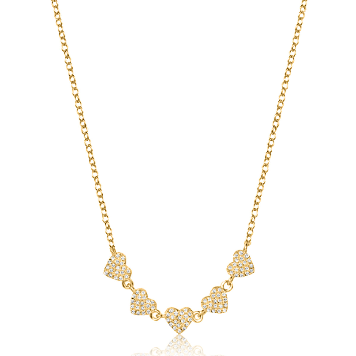 Five Pave Hearts Diamond Necklace in 14K Yellow Gold