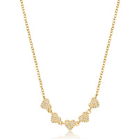Five Pave Hearts Diamond Necklace in 14K Yellow Gold