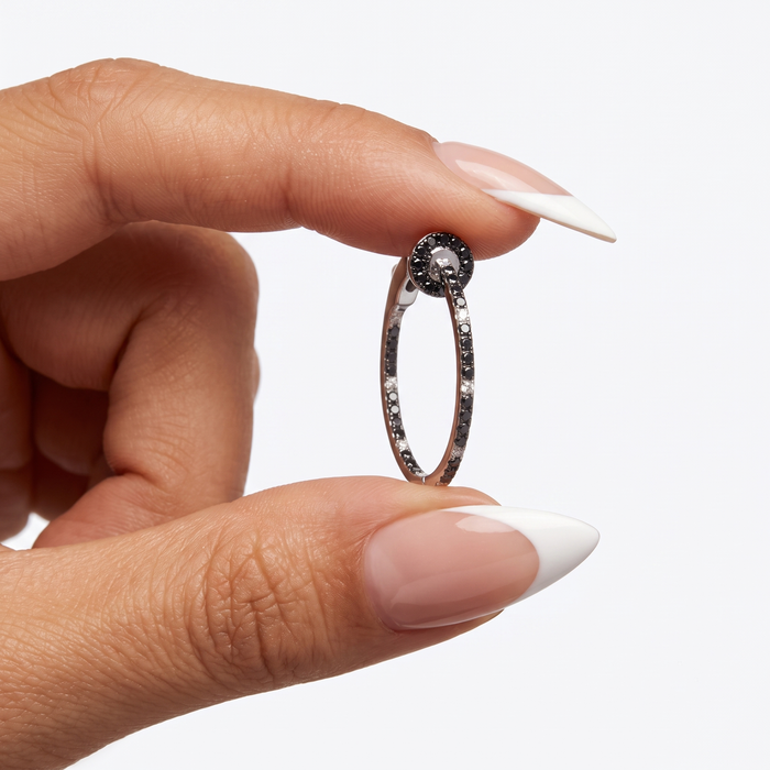 Black Diamond Inside Out Hoop Earrings in 14K White Gold
