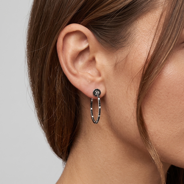 Black Diamond Inside Out Hoop Earrings in 14K White Gold