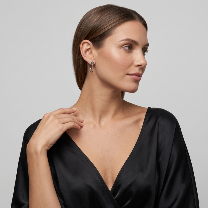Black Diamond Inside Out Hoop Earrings in 14K White Gold