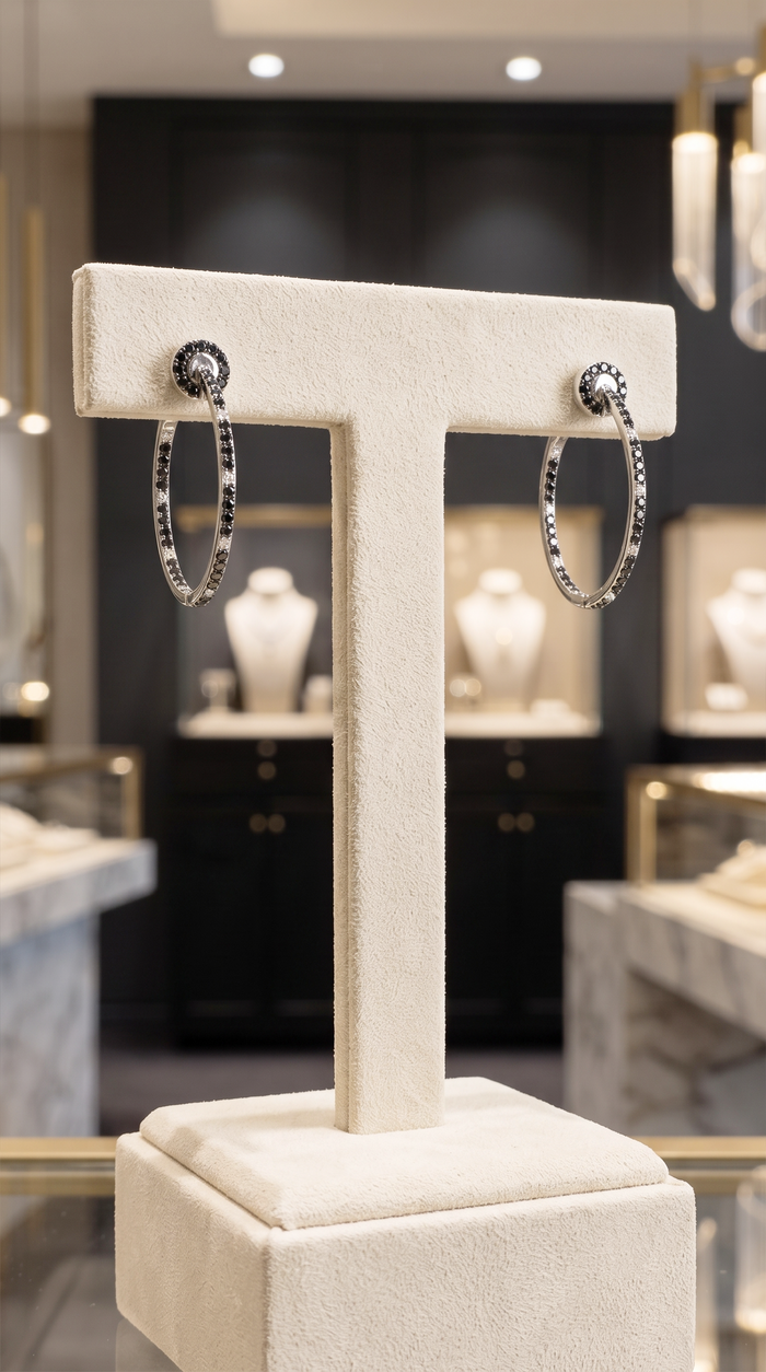 Black Diamond Inside Out Hoop Earrings in 14K White Gold