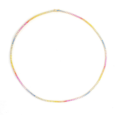 Vibrant Luxury Rainbow Sapphire 14K(18K Custom) Yellow Gold Tennis Necklace