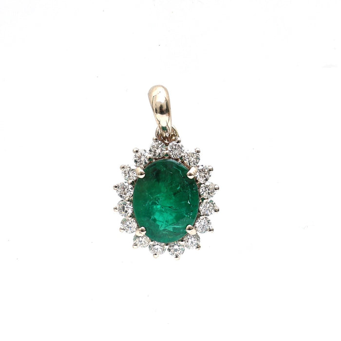 Luxe Oval Emerald Pendant with Diamond Halo 18K Yellow Gold Necklace
