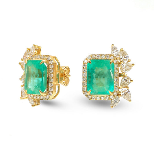 Emerald Luxe 18K Natural Diamond Yellow Gold Stud Earrings