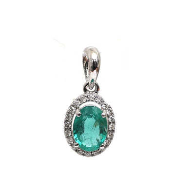 Elegant Design Halo Emerald Diamond Pendant 18K White Gold Necklace