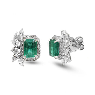 Emerald Luxe 18K Natural Diamond White Gold Statement Stud Earrings