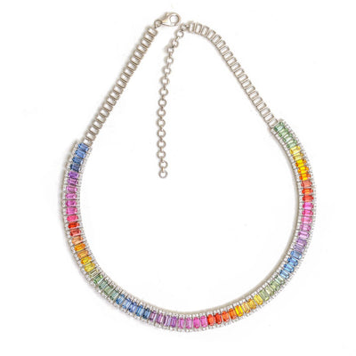Imperial Rainbow Sapphire & Diamond 18K White Gold Statement Necklace