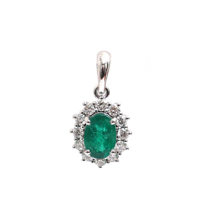 Emerald Halo 18K White Gold Elegance Pendant Necklace