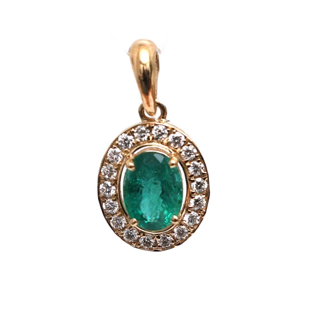 Emerald Halo Classic 18K Yellow Gold Pendant Necklace