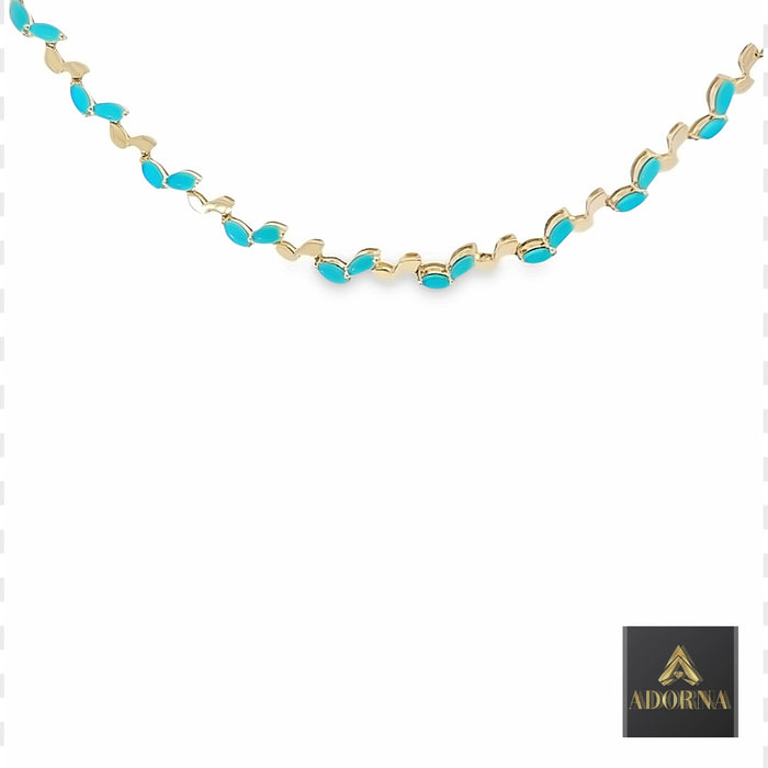 Turquoise Marquise Leaf Motif Necklace in 14K Yellow Gold
