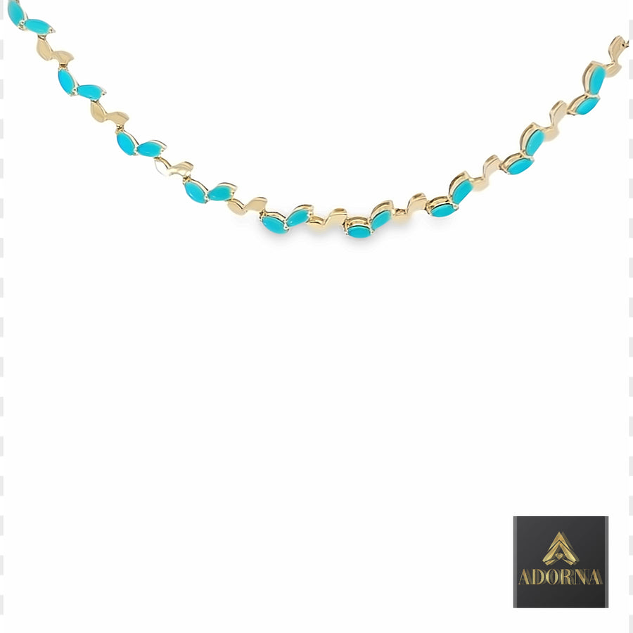 Turquoise Marquise Leaf Motif Necklace in 14K Yellow Gold
