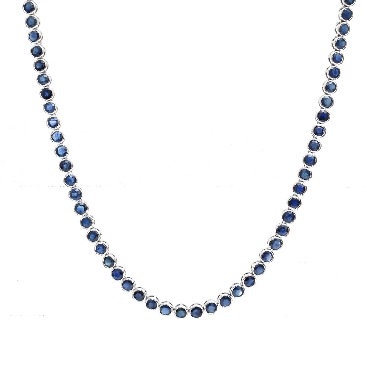 Grand Royal Blue Sapphire 14K (18k Custom) White Gold Riviera Necklace