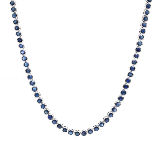 Grand Royal Blue Sapphire 14K (18k Custom) White Gold Riviera Necklace