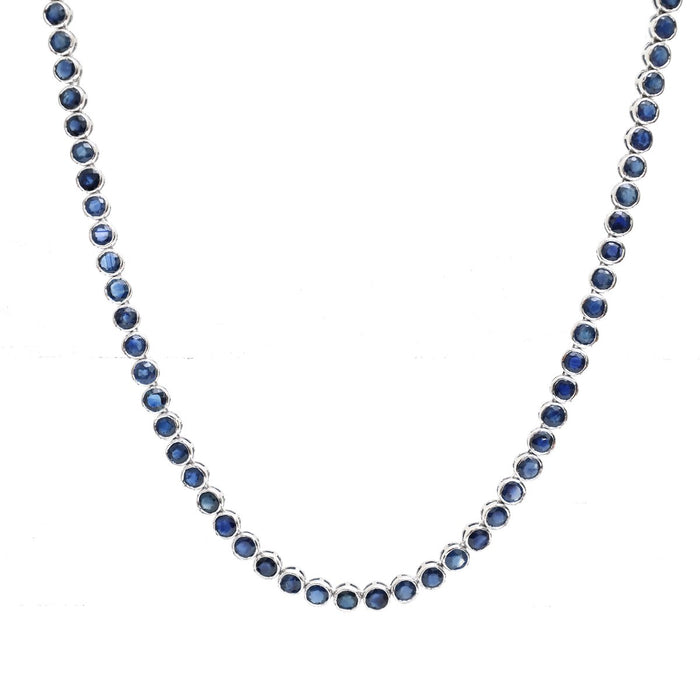 Grand Royal Blue Sapphire 14K (18k Custom) White Gold Riviera Necklace