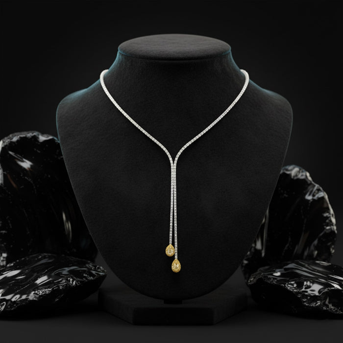 Golden Dewdrop Diamond Lariat Necklace in 18K Yellow Gold