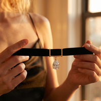 Midnight Velvet Pear Diamond Drop Choker in 18K Necklace