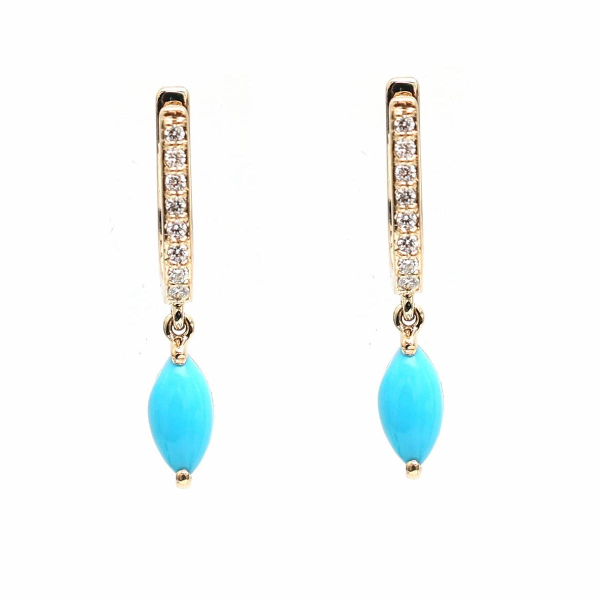 Azure Muse Turquoise Diamond Drop Earrings in 18K Yellow Gold
