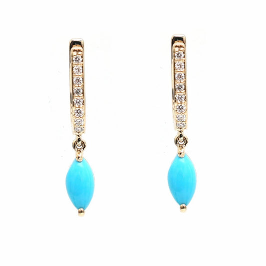 Azure Muse Turquoise Diamond Drop Earrings in 18K Yellow Gold