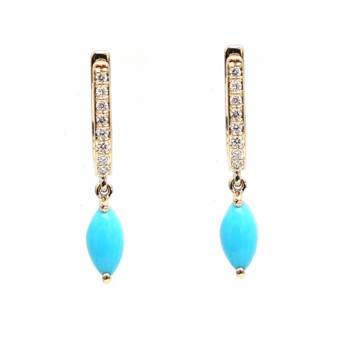 Azure Muse Turquoise Diamond Drop Earrings in 18K Yellow Gold