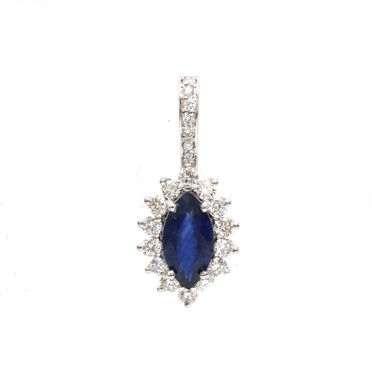 Blue Sapphire Centerpiece Diamond 18K Gold Pendant Necklace