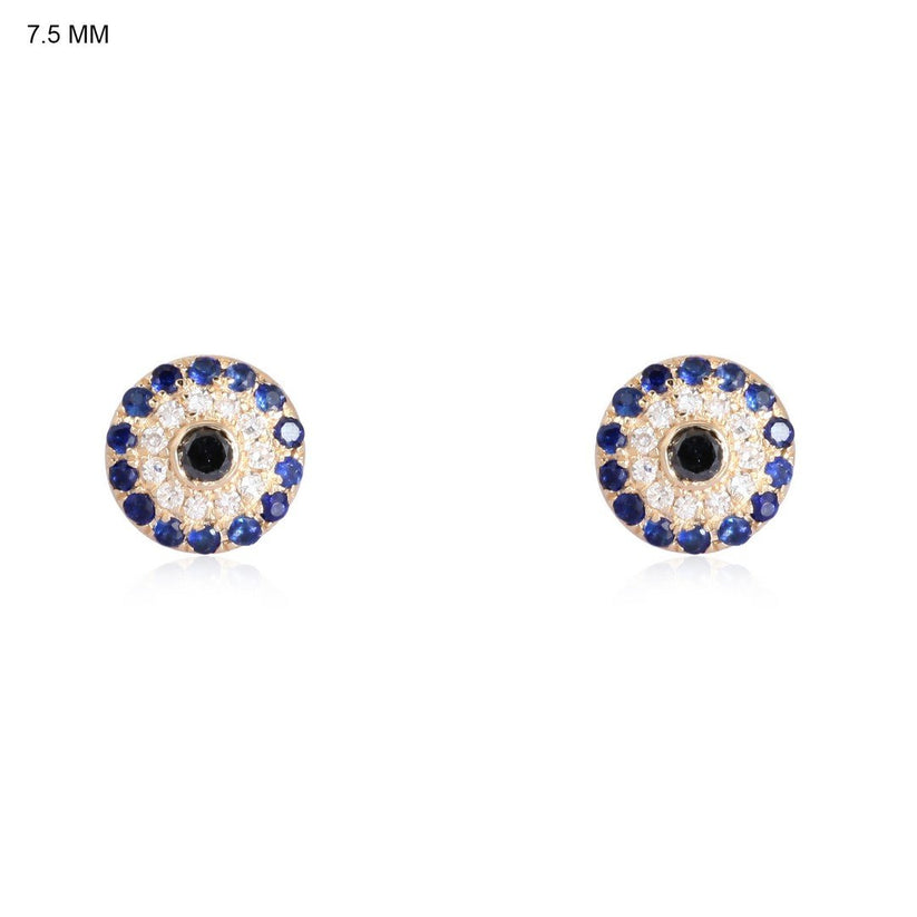 Blue Sapphire Diamond Stud Earrings in 14K Yellow Gold