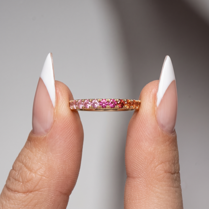 Ombre Pink Sapphire 14K (18K Custom) Rose Gold Eternity Band Ring