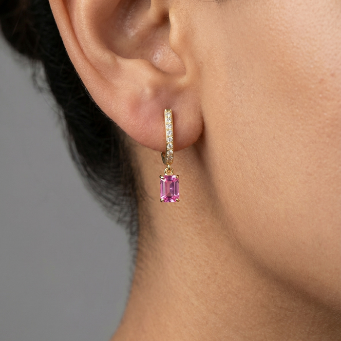 Petal Light Pink Sapphire Diamond Drop Earrings in 18K Yellow Gold