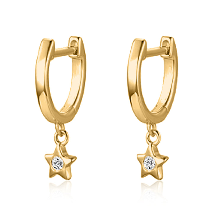 Round Diamond Huggie Earrings in 14K Yellow Gold