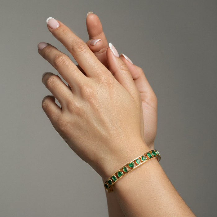 Brilliant Gemstones Bangle Bracelet in 14K Yellow Gold