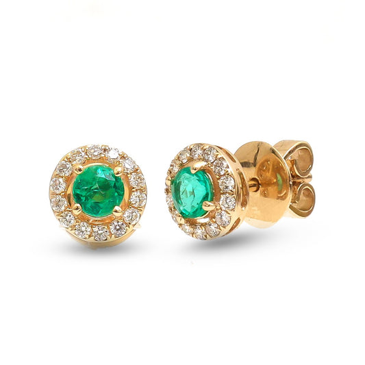 Emerald Allure Halo 14K(18K Custom) Natural Diamond Yellow Gold Stud Earrings