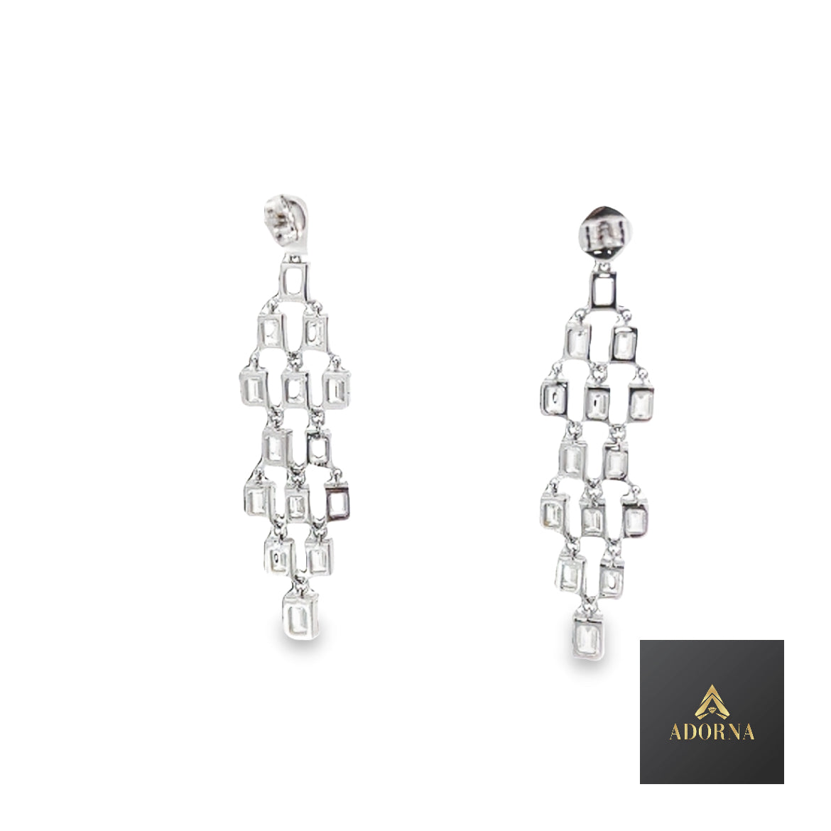Geometric Cascade Long Dangling Earrings in 18K White Gold
