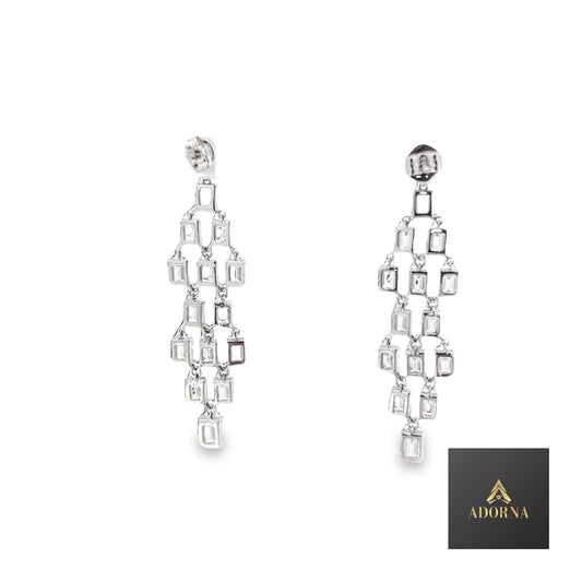 Geometric Cascade Long Dangling Earrings in 18K White Gold