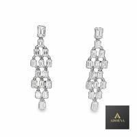 Geometric Cascade Long Dangling Earrings in 18K White Gold