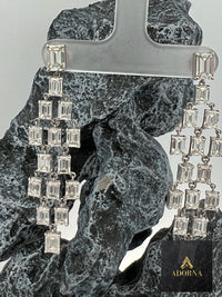 Geometric Cascade Long Dangling Earrings in 18K White Gold