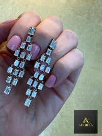 Geometric Cascade Long Dangling Earrings in 18K White Gold