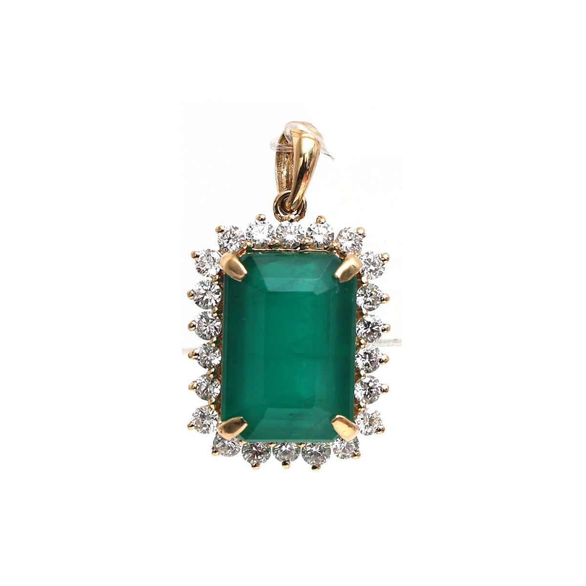 Emerald Rectangular Halo 18K Yellow Gold Pendant Necklace
